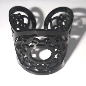 Black Plastic Extra Wide Filigree Boho Goth Cuff Bracelet